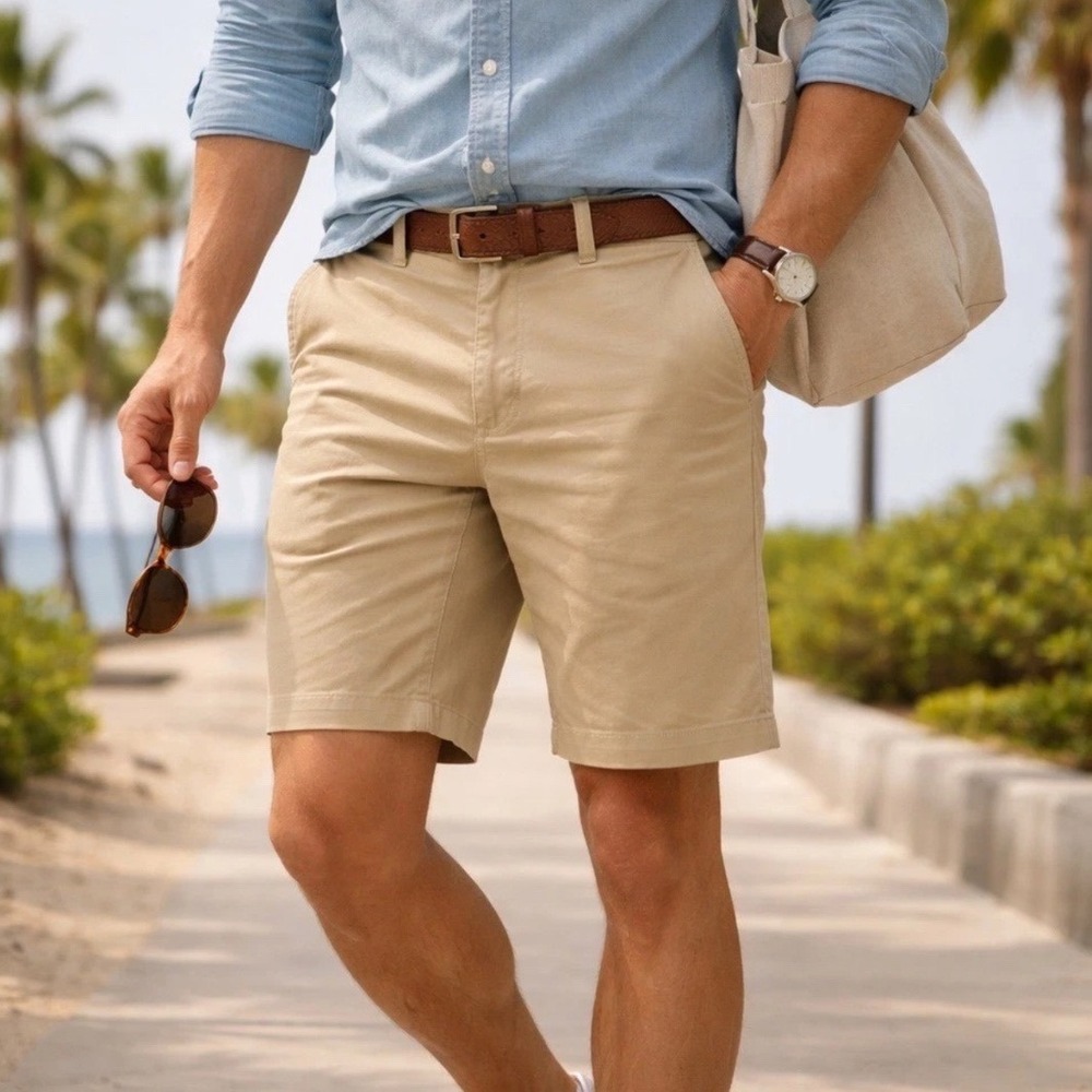 Banana Republic Rayan Fit Mens Khaki Chino Shorts Tan 100% Cotton Size 32